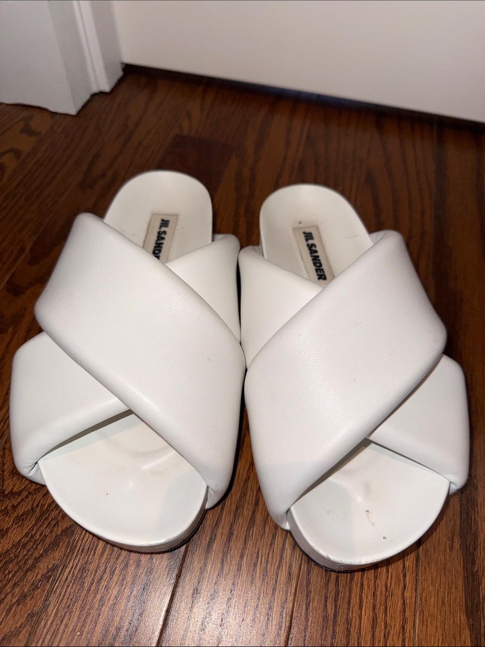 Jil Sander White Padded Crossover Slide Mules